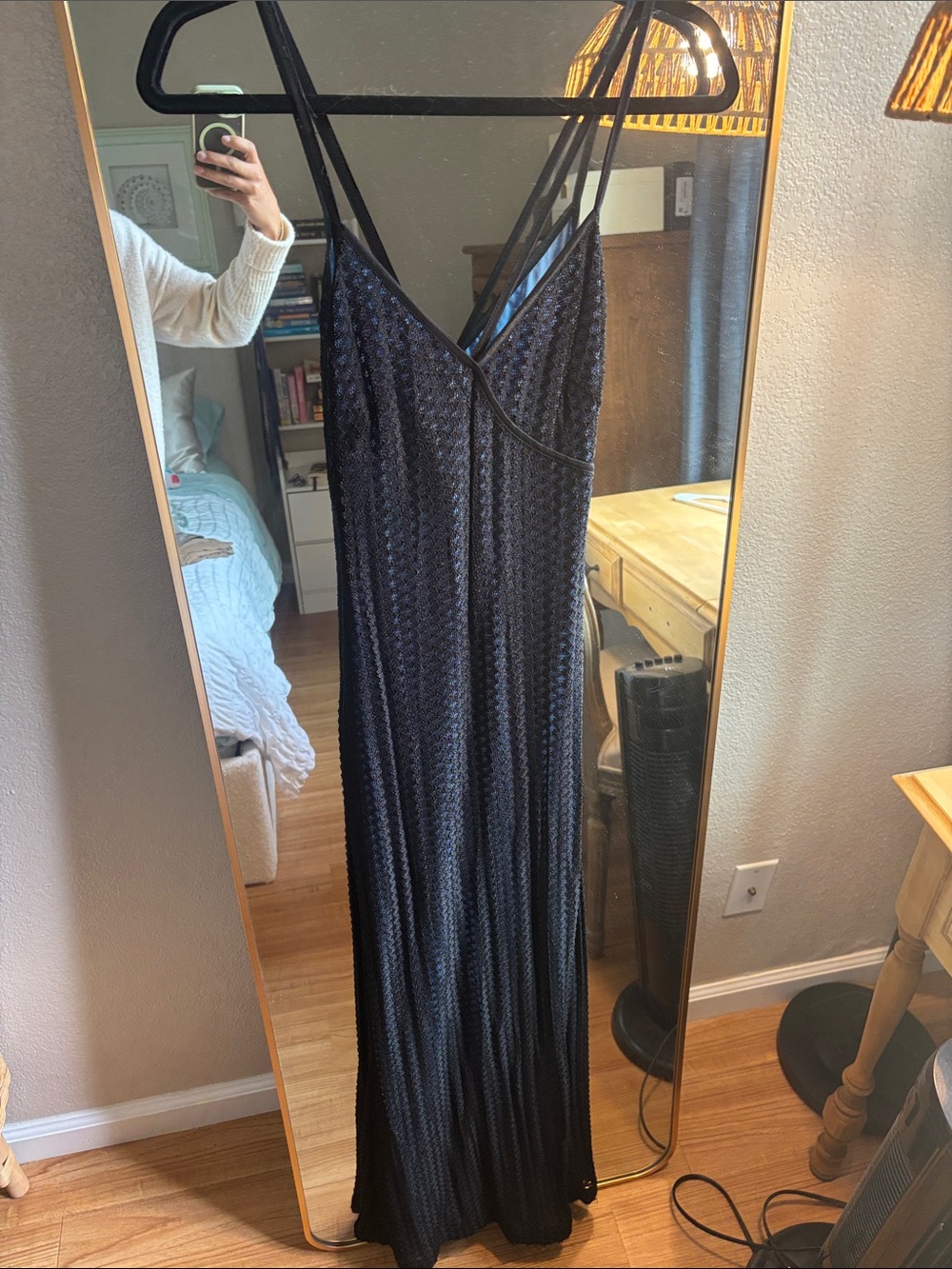 Vintage Black and Blue Textured Maxi Slip Dress